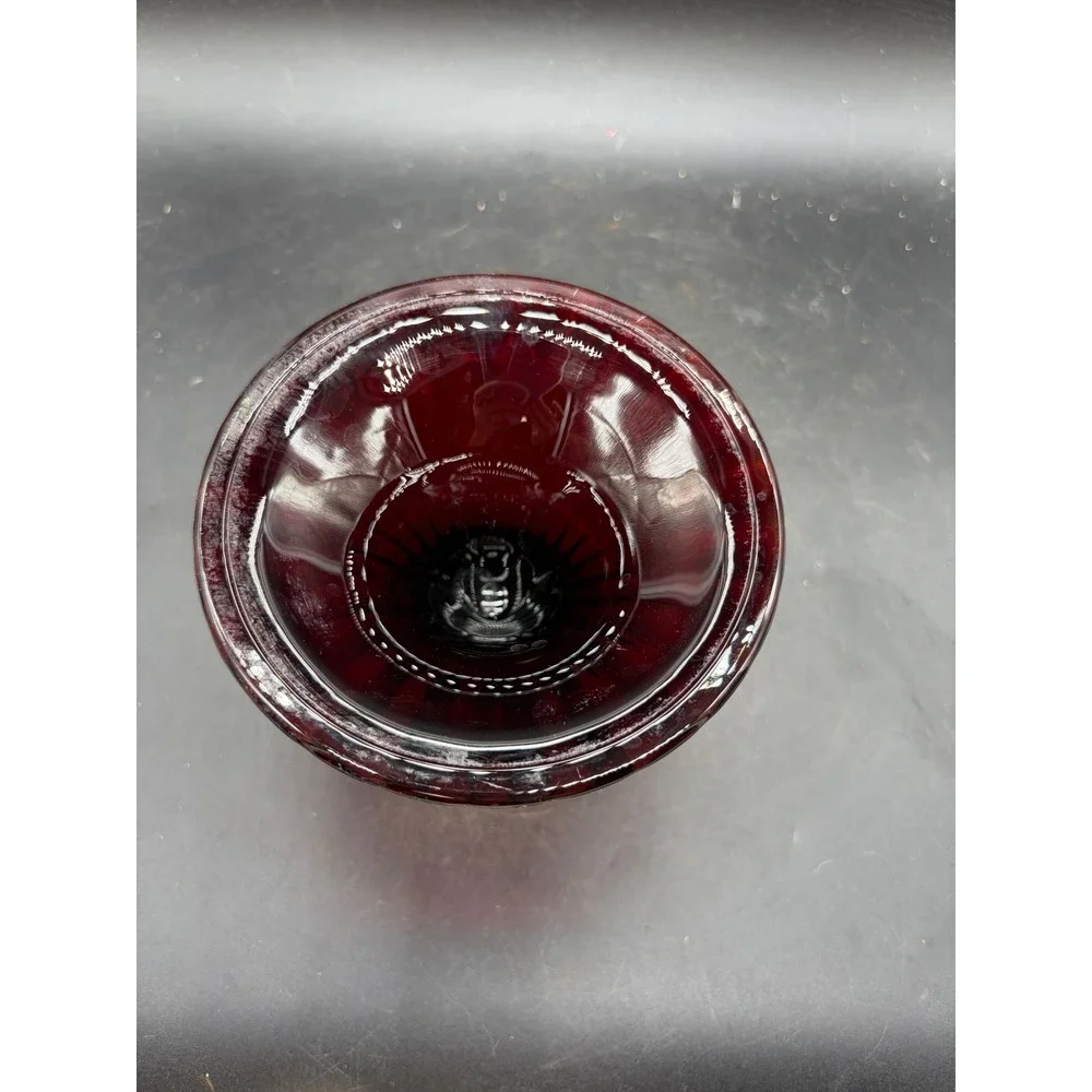 Vintage Ruby Red Glass Flared Pedestal Bowl Ribbed Centerpiece Vase
